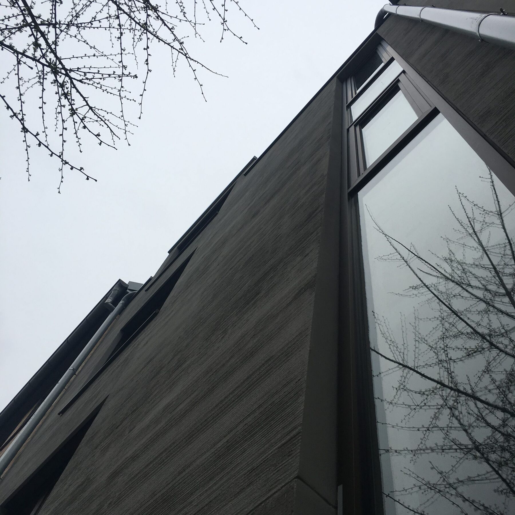 Untersicht des Sheddachs gegen den Himmel